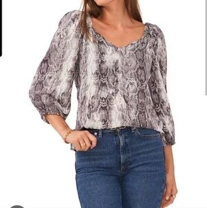 Vince Camuto NWT Snake Skin Print Sweetheart Neck 3/4 Puff Sleeve Rumple Blouse